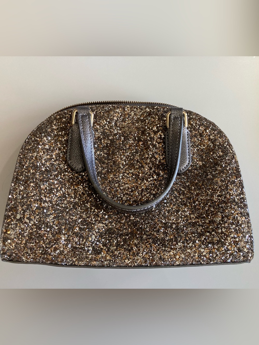 Kate Spade Mini Reiley Glitter Dome Satchel Handbag in Gold and Black
